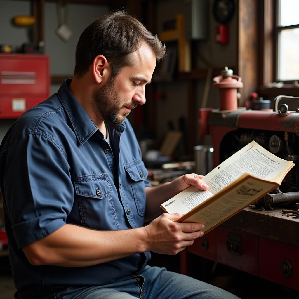 Mechanic Using Vermeer Manual for Repair