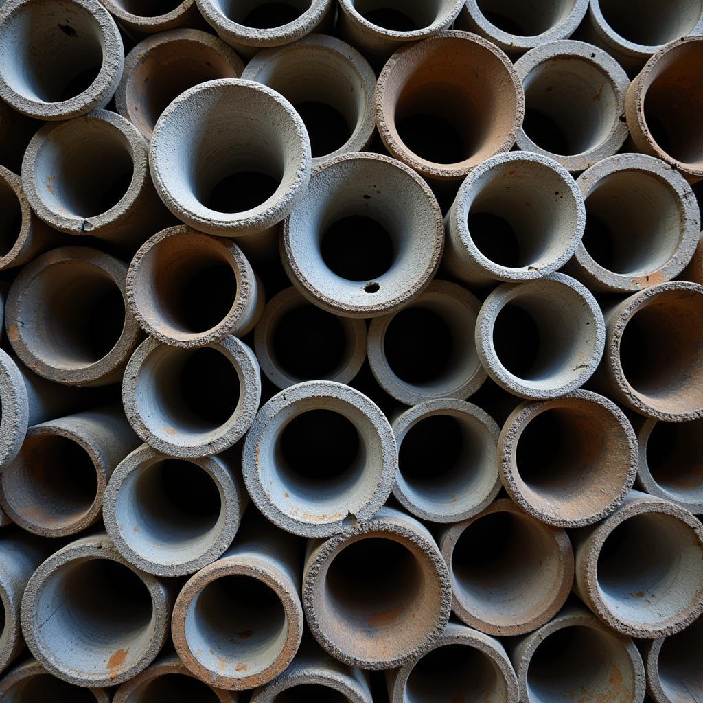 A collection of metal pipes, varying in size and length, arranged on a table with tools for striking and recording.