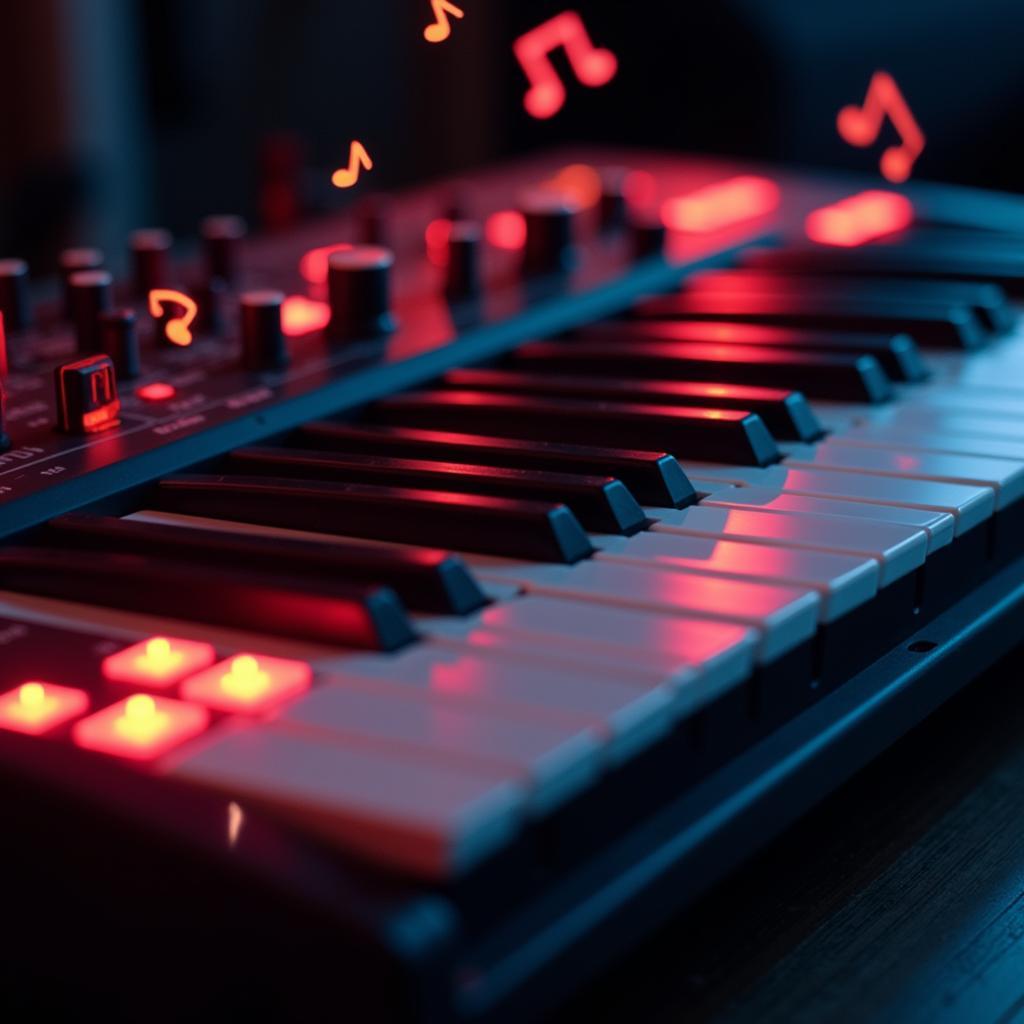 Music notes on a MIDI keyboard