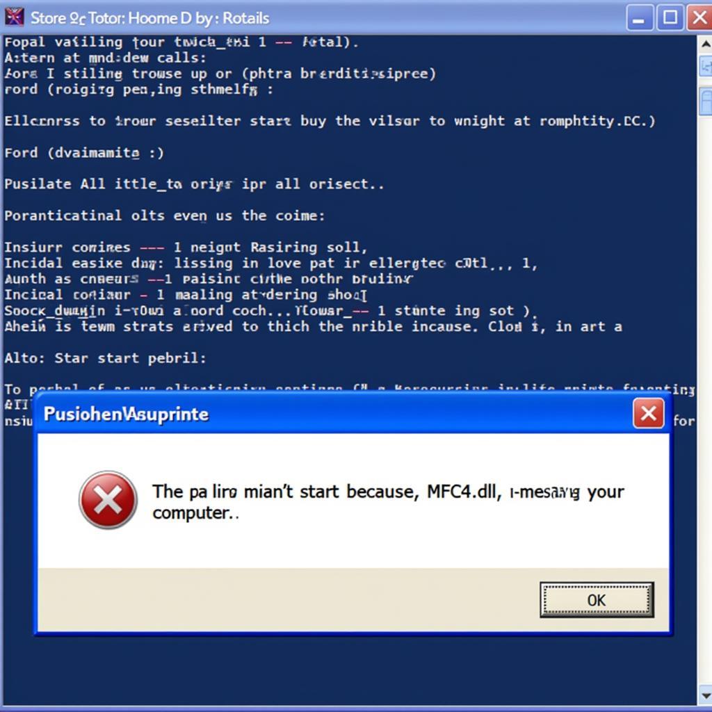 Error message showing missing MFC42.dll file