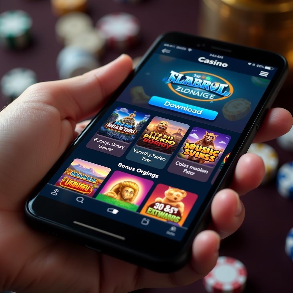 Smartphone displaying a vibrant casino app interface