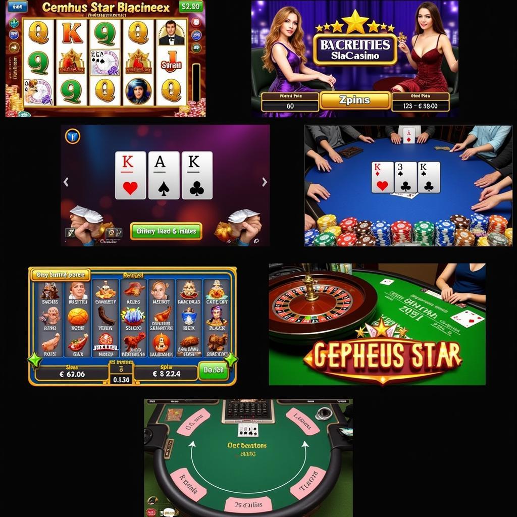 Assortment of casino games on Cepheus Star Casino mobile app