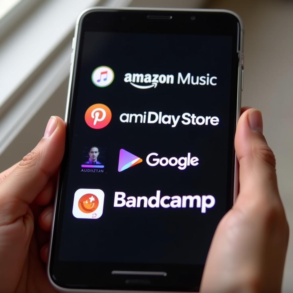 Popular music download platforms on a smartphone screen