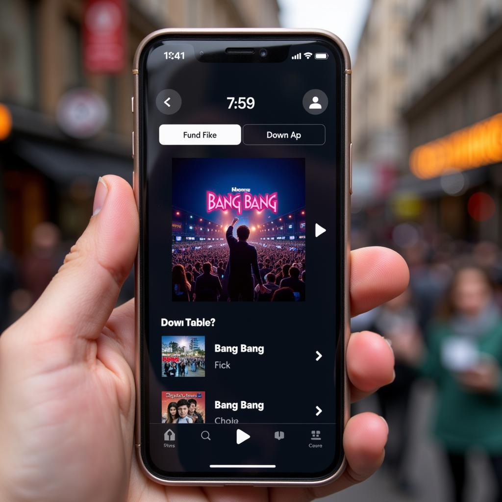 Phone displaying a music streaming app with Bang Bang songs