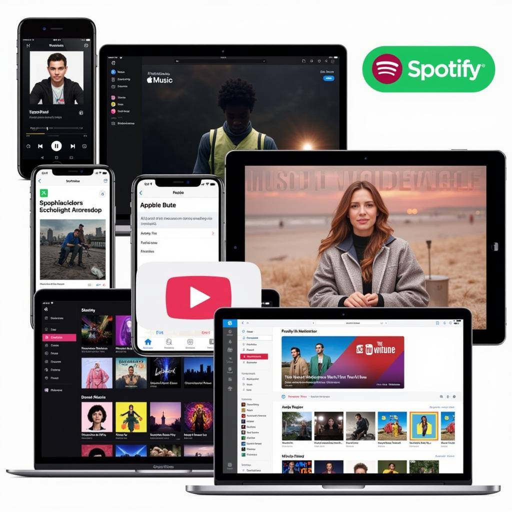 Music streaming platforms on different devices