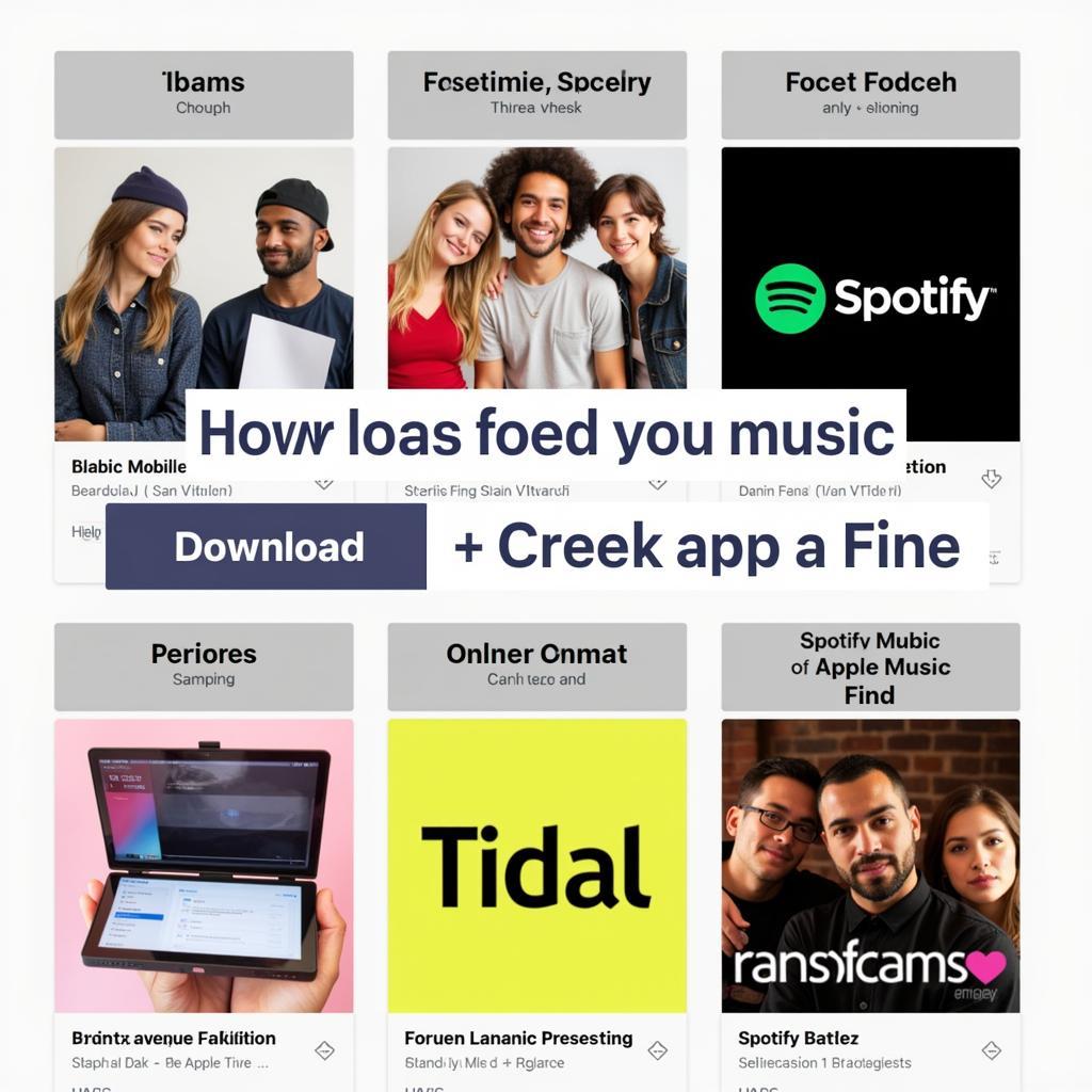 Music streaming platform logos with download icons.
