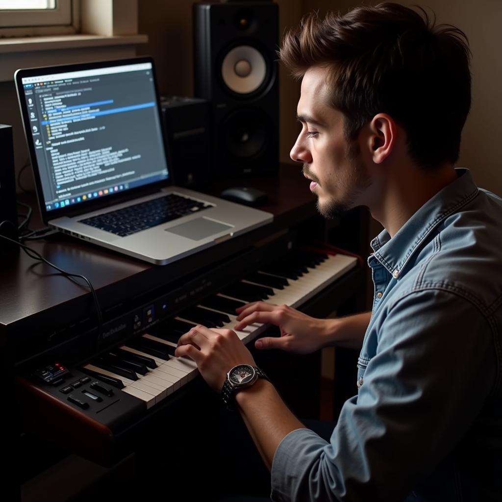 Musician Creating Music with MIDI and Lyrics