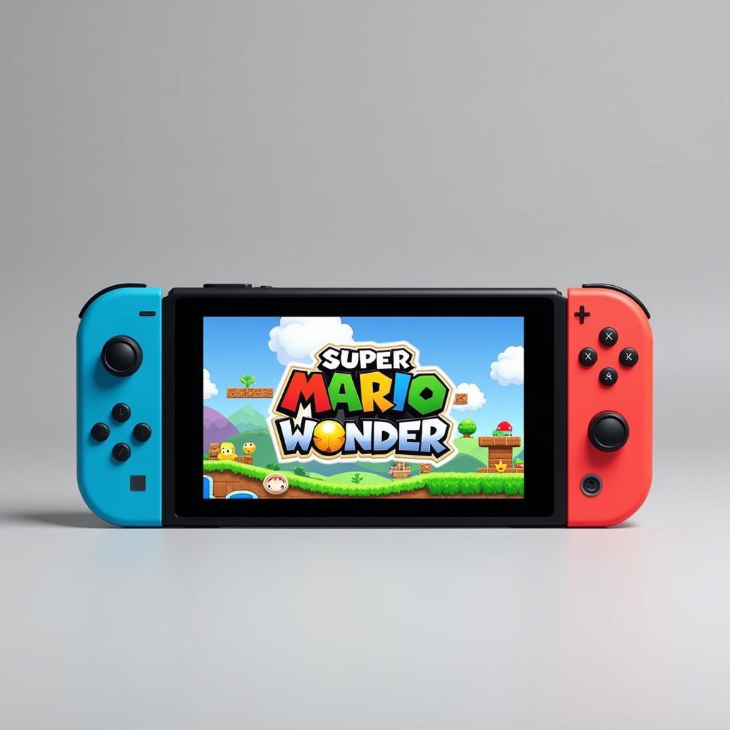 Nintendo Switch Console with Super Mario Wonder Displayed