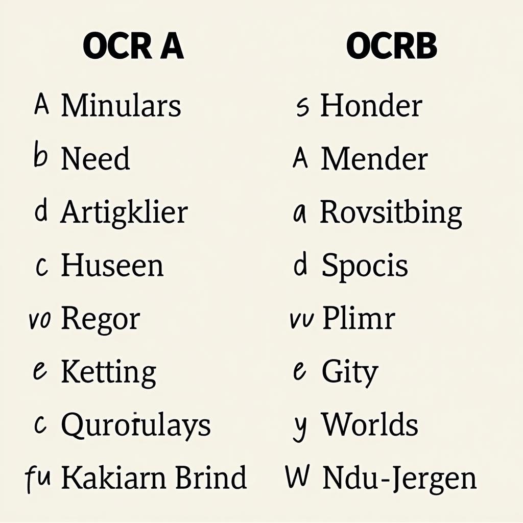 Comparison of OCR A and OCRB fonts