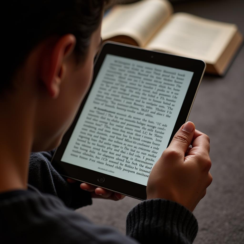 a person reading a book on their tablet