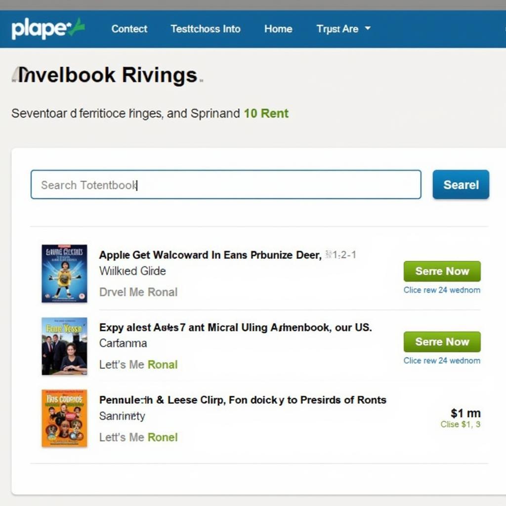 Screenshot of an online textbook rental platform