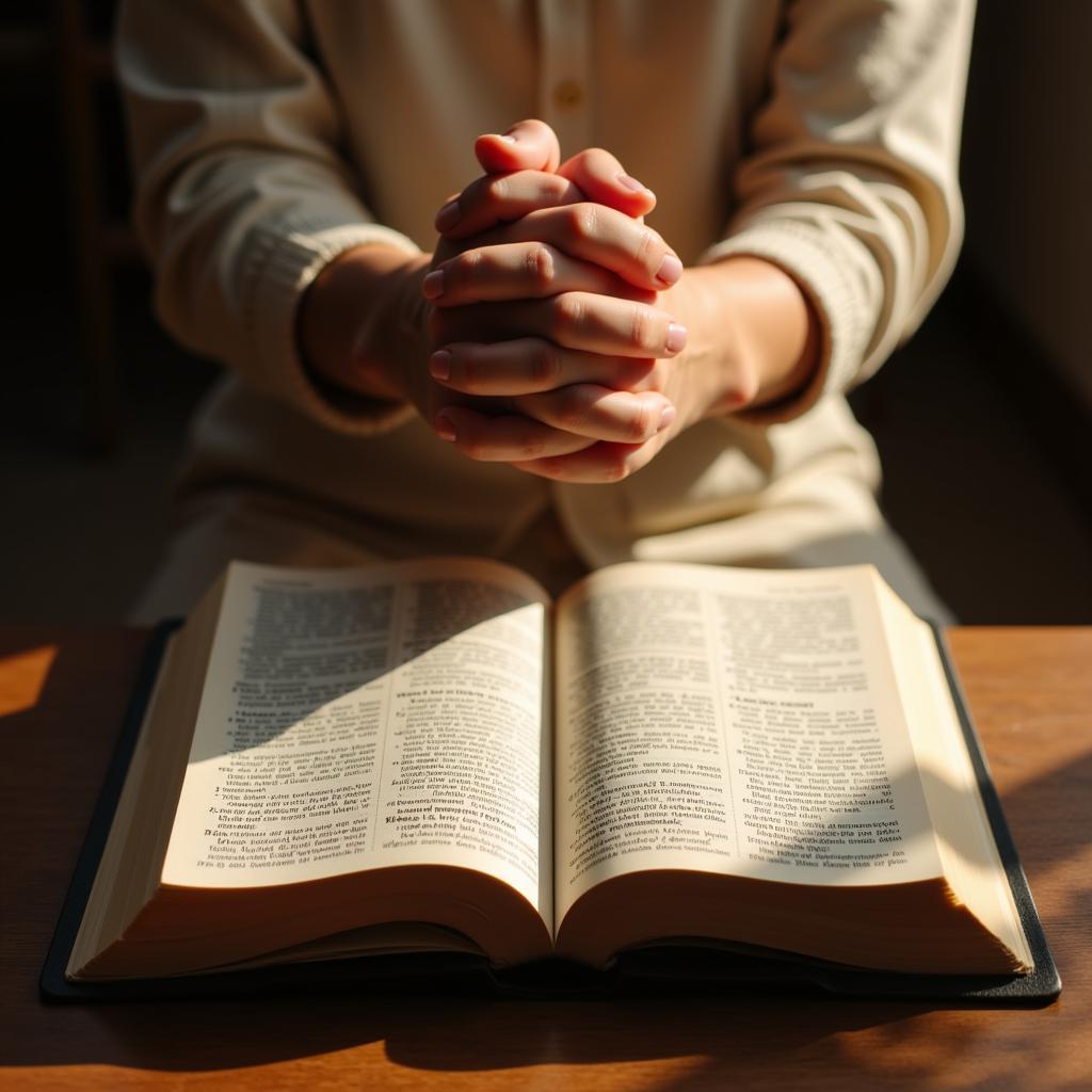 Open Bible with Praying Hands