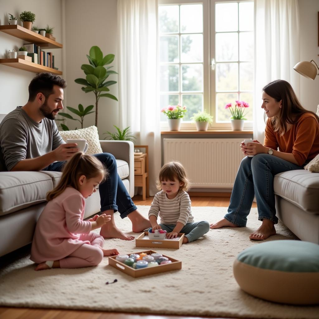 Family enjoying their organized home