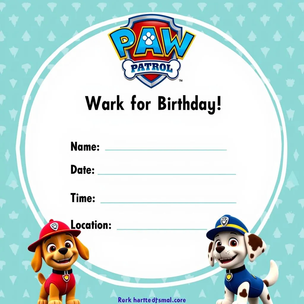 Paw Patrol Invitation Template with Chase and Marshall