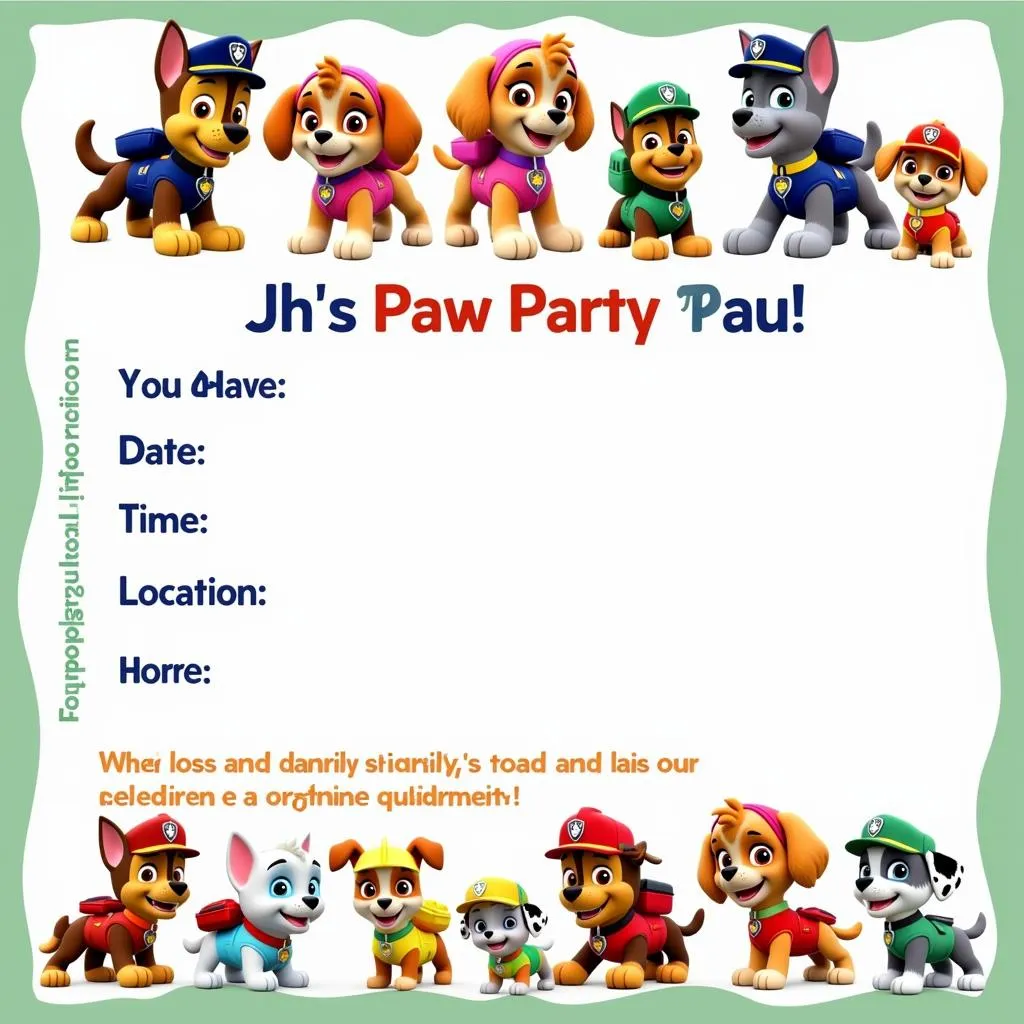 Paw Patrol Invitation Template with the Entire Crew