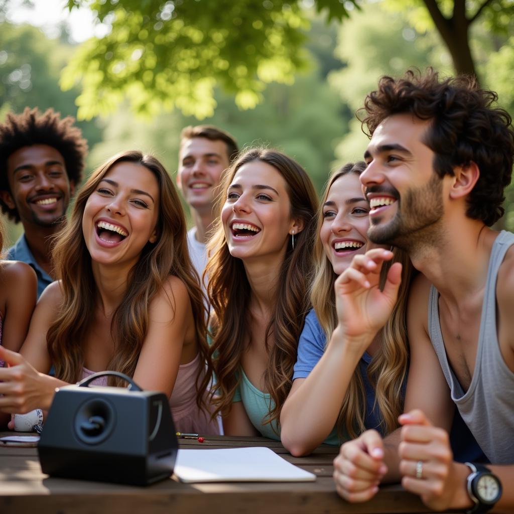 Friends listening to music and having fun