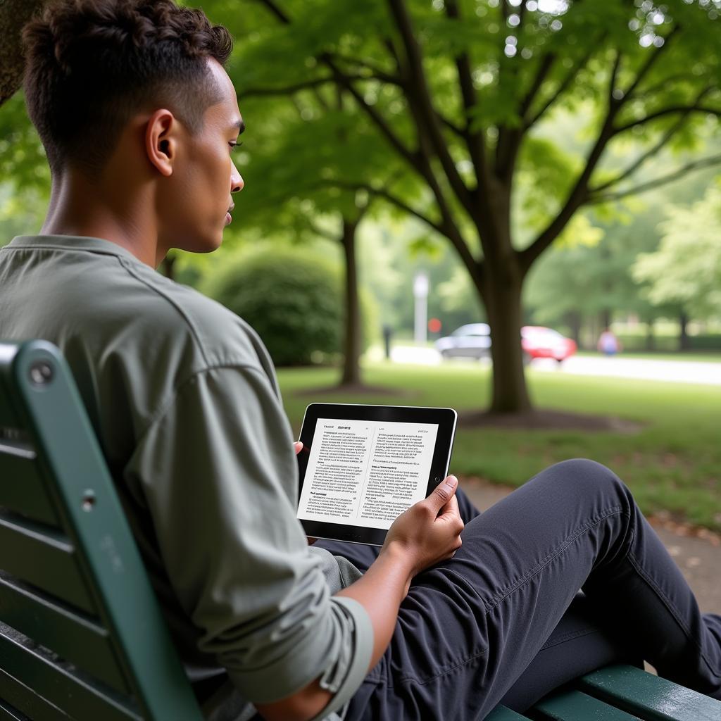 Reading the NLT Bible on a Tablet in the Park