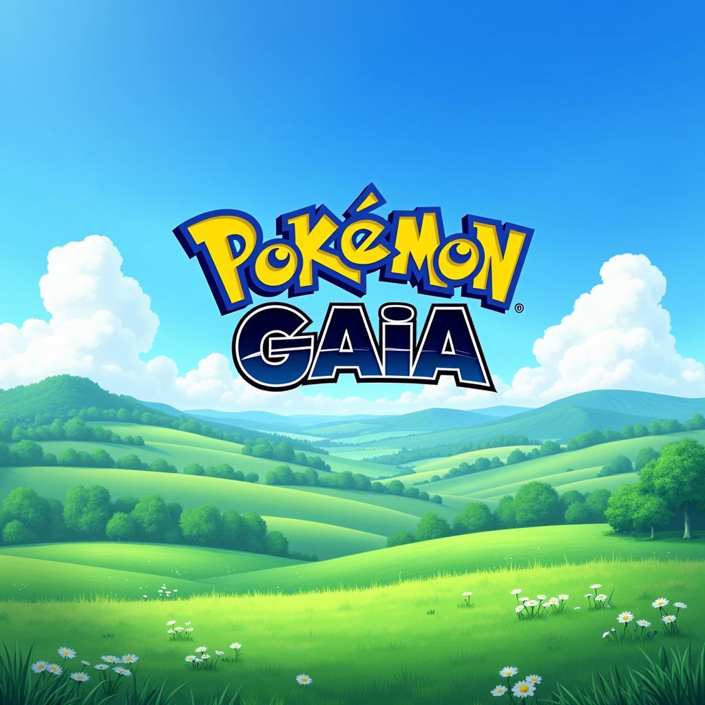 Pokemon Gaia title screen with the game's logo and a scenic background