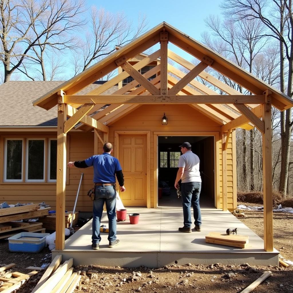 Pole Porch Roof Construction in Progress