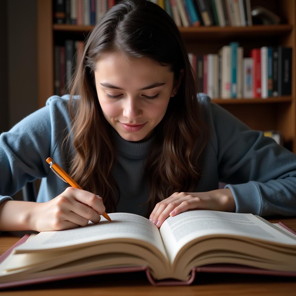 Student Studying Psychology Textbook