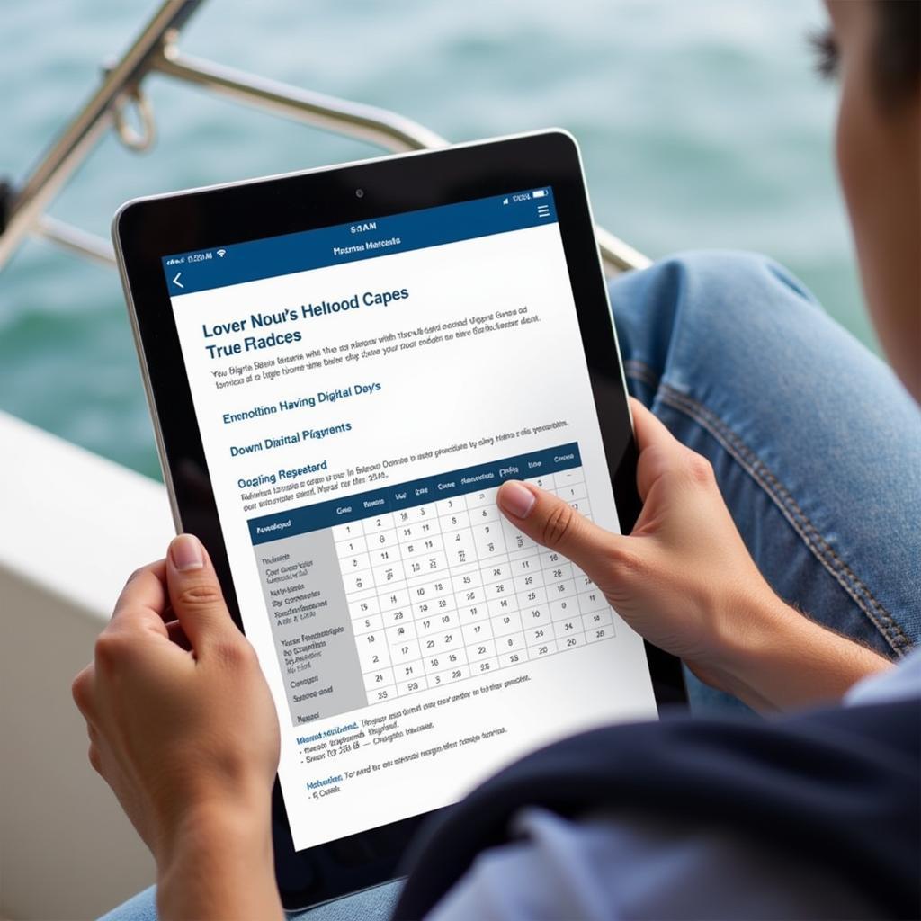 Reading a boat manual on a tablet 