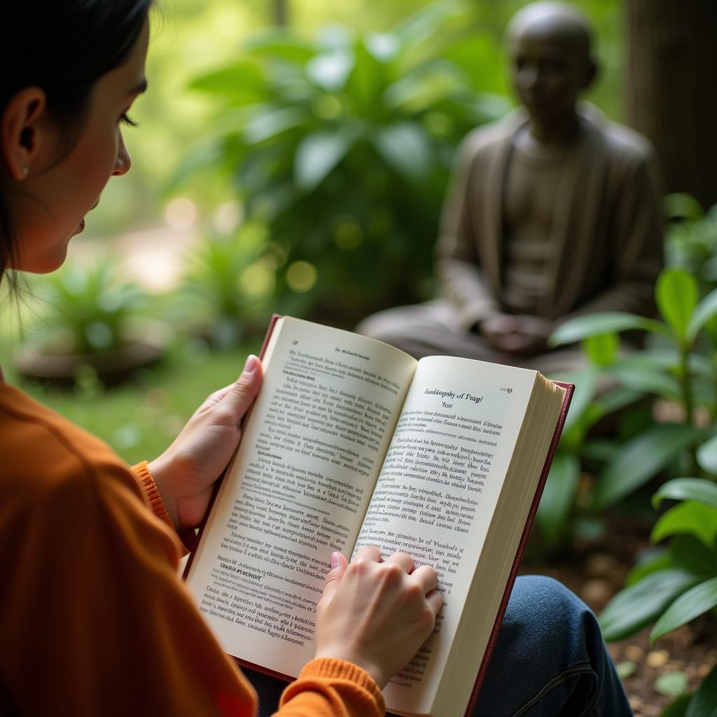 Reading Autobiography of a Yogi in peaceful setting