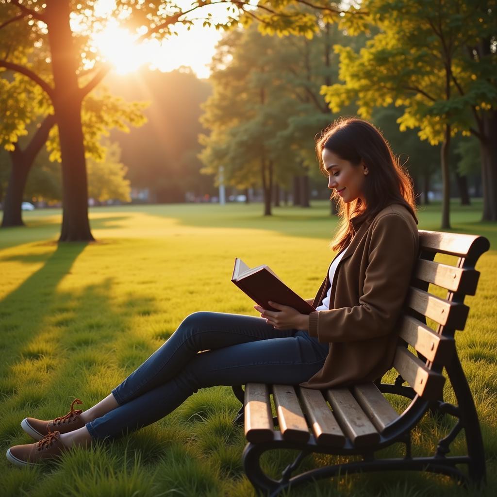 a person enjoying a book on a park bench