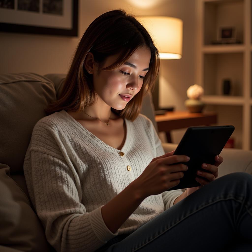 Woman Enjoying an Ebook