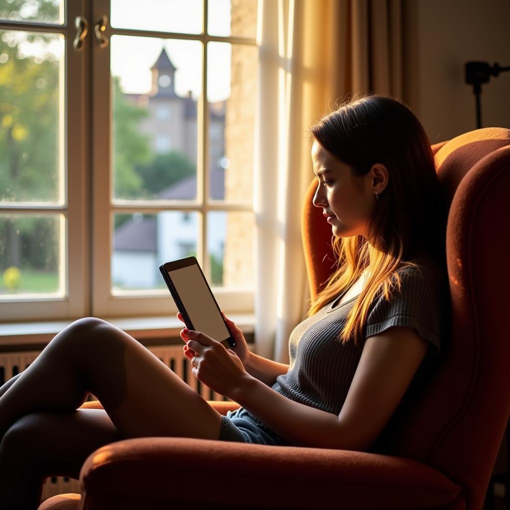 Woman Reading Romance on a Tablet