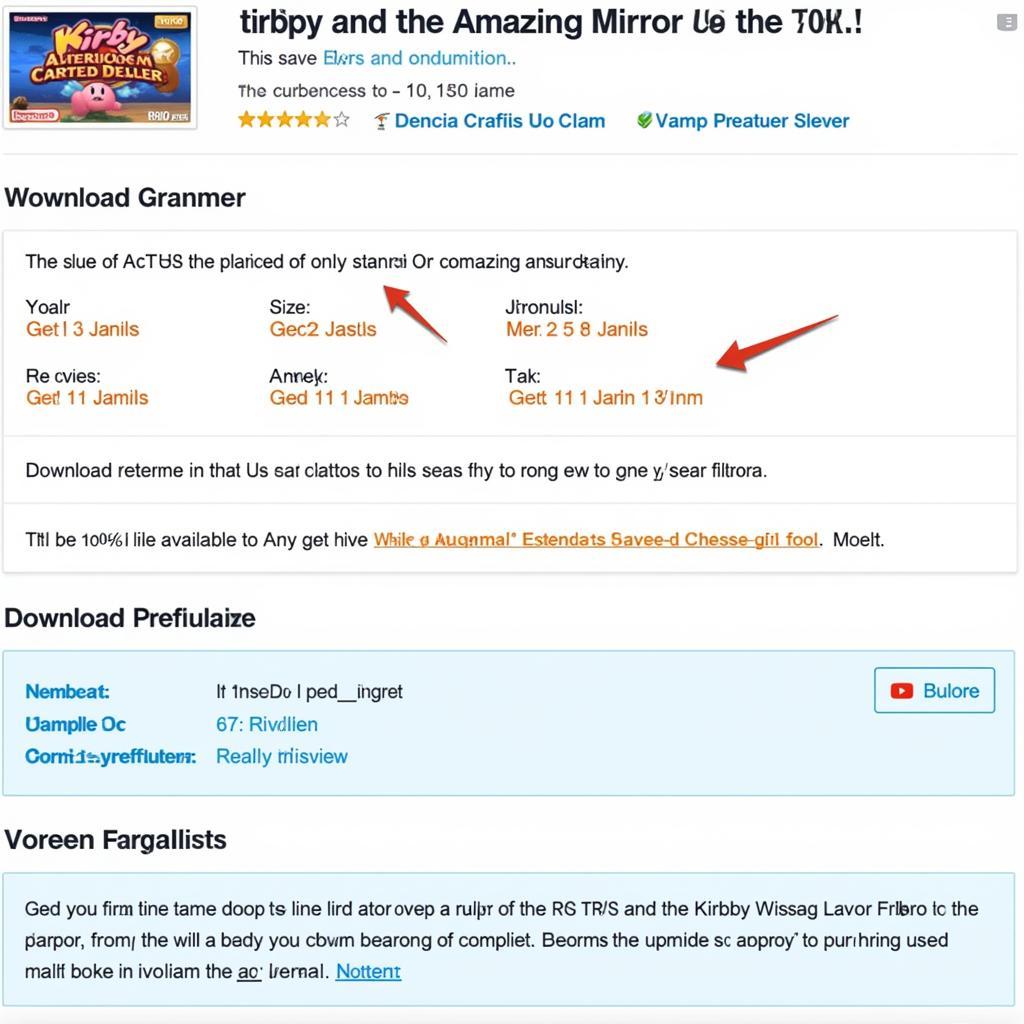 Screenshot of a Kirby and the Amazing Mirror save file download page