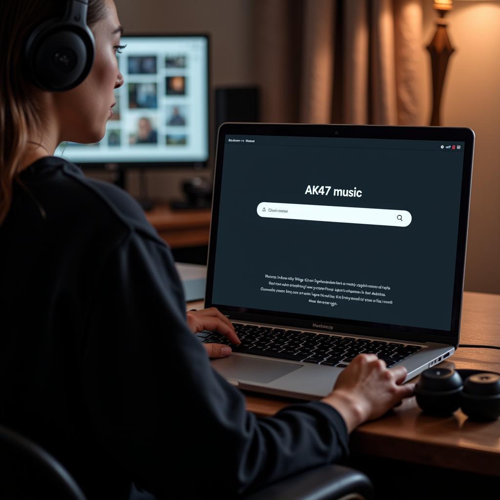 Person searching for AK47 music on a laptop