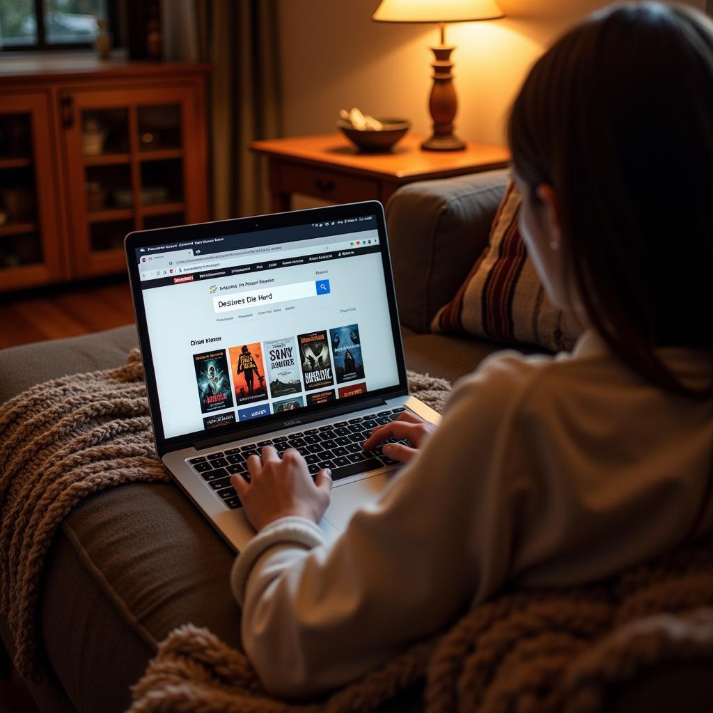 Person searching for a book on a laptop