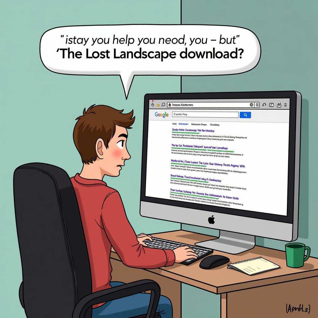 A person searching for "The Lost Landscape download" on their computer