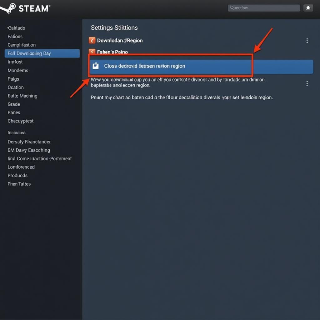 Changing download region in Steam settings