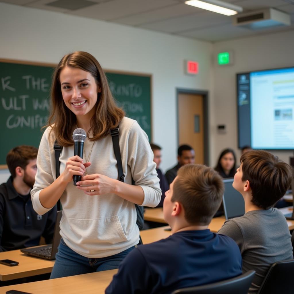 A student practicing public speaking