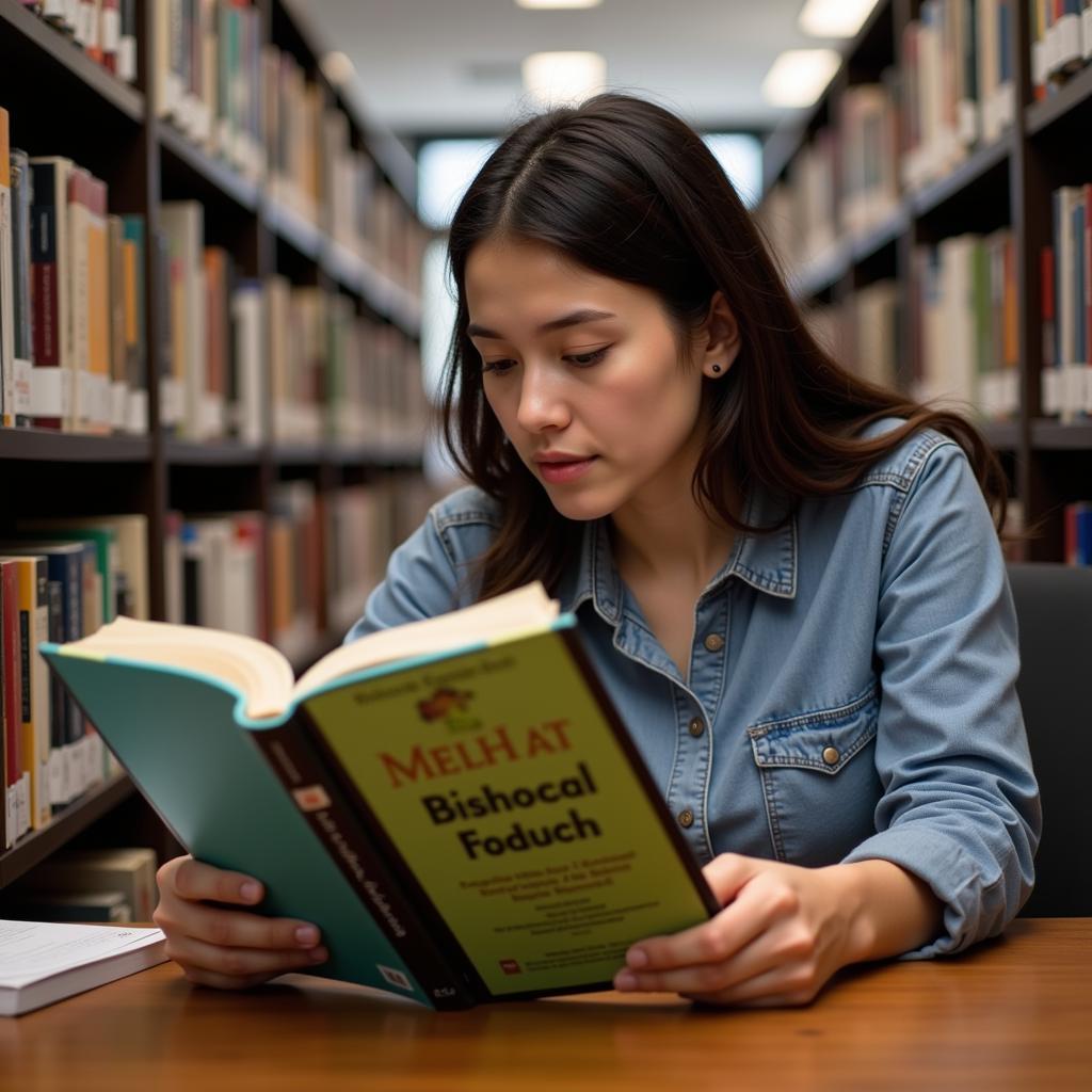 Student Studying Microbiology Textbook in a Library