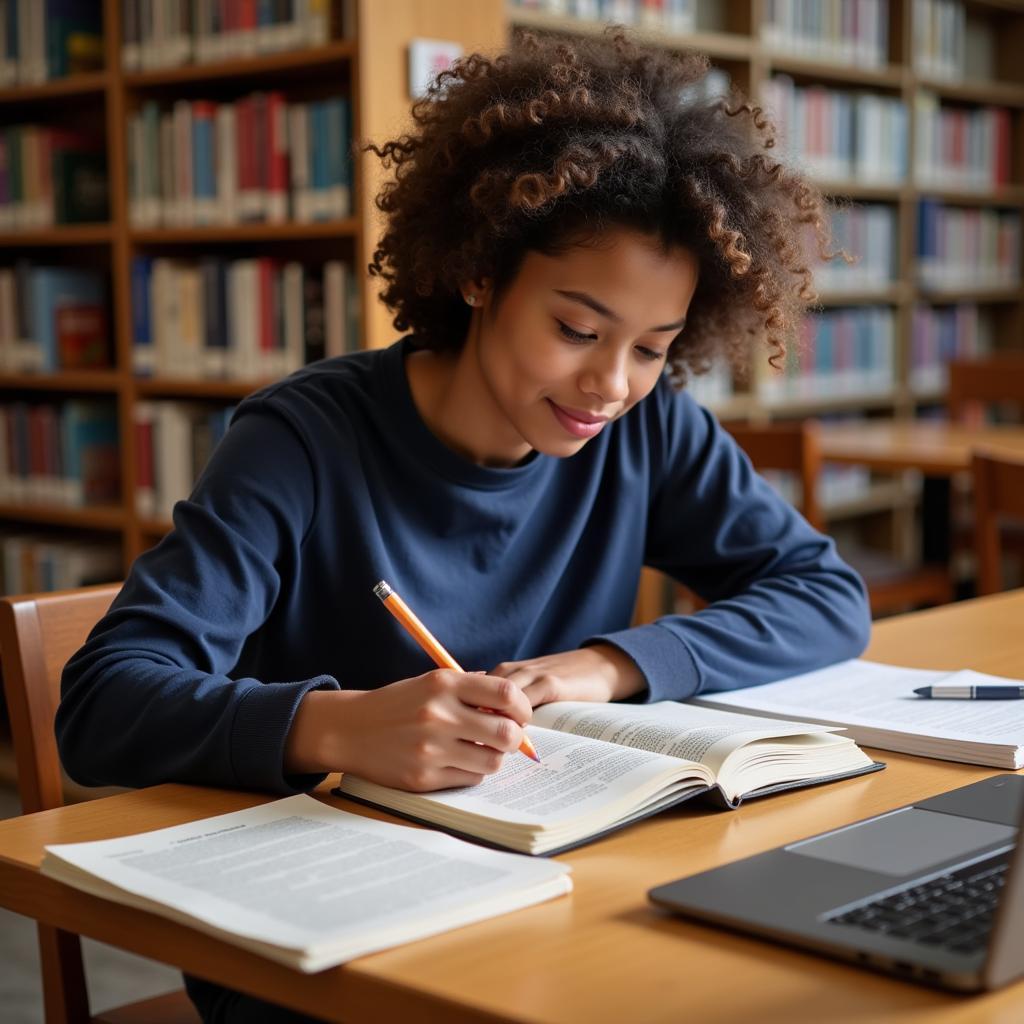 Student Studying in Library