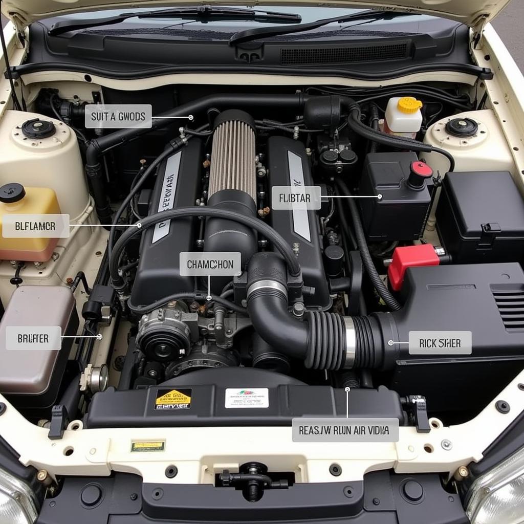 Sullair 185 engine compartment with key components labeled.