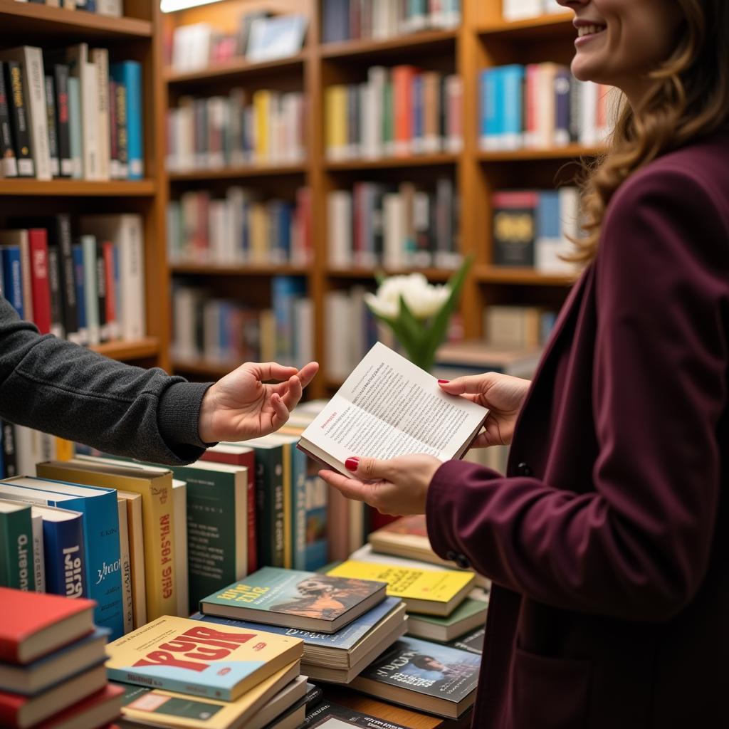 Person buying a book at a bookstore