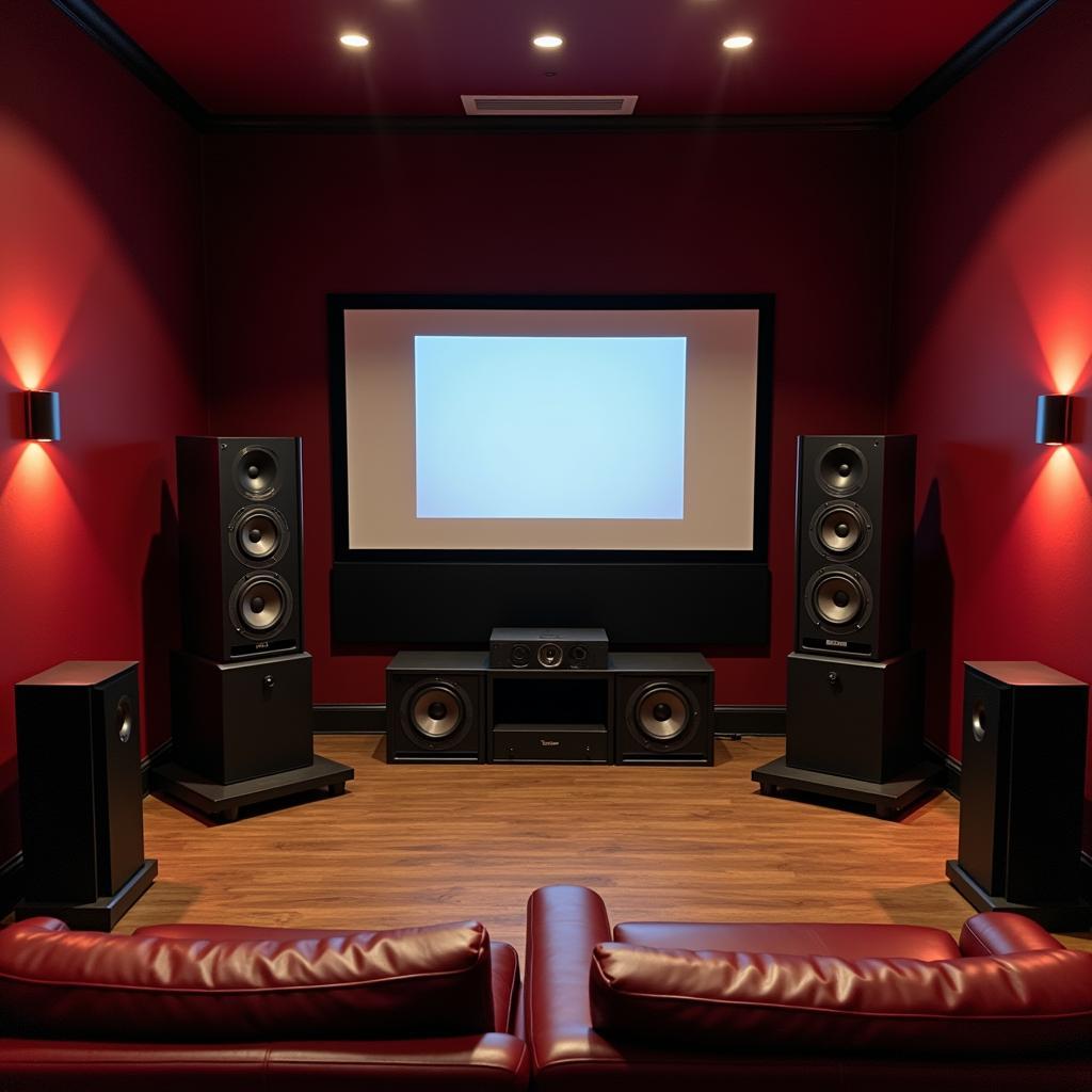 Home theater setup with multiple speakers for surround sound