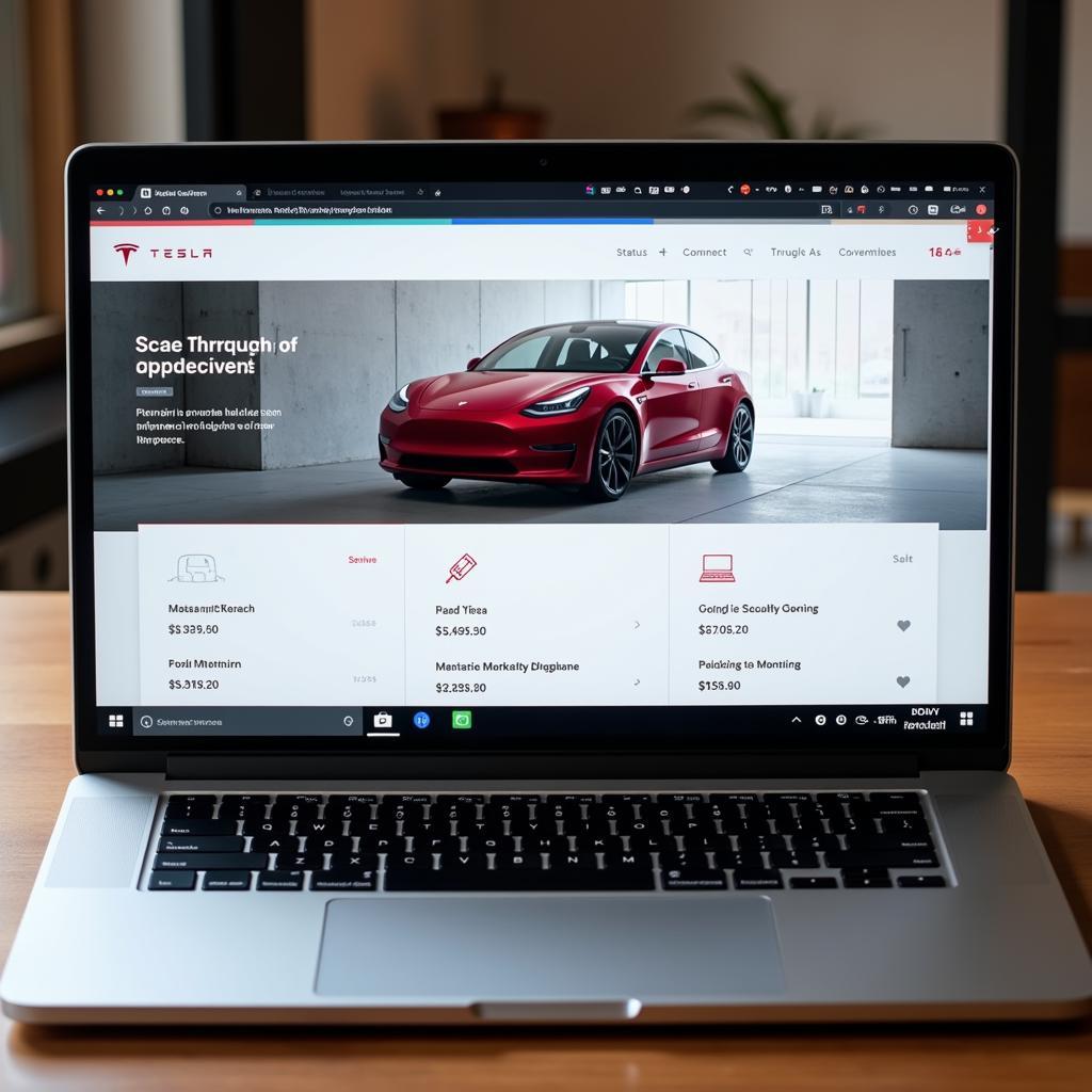 Tesla server status webpage on a laptop