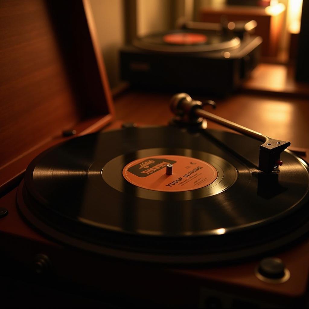 Vintage vinyl record playing Yusuf Olatunji's music