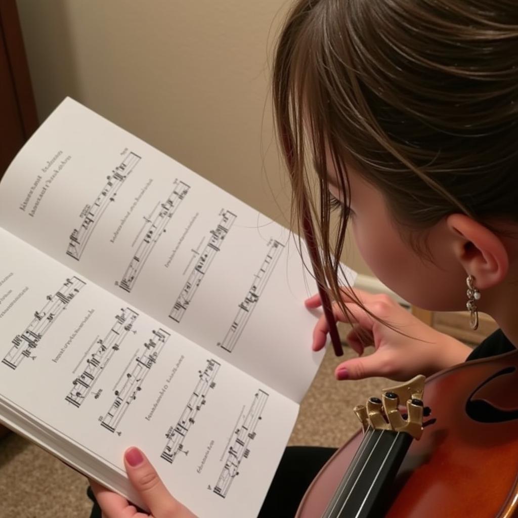 Violin Student Practicing with Essential Elements Book 2