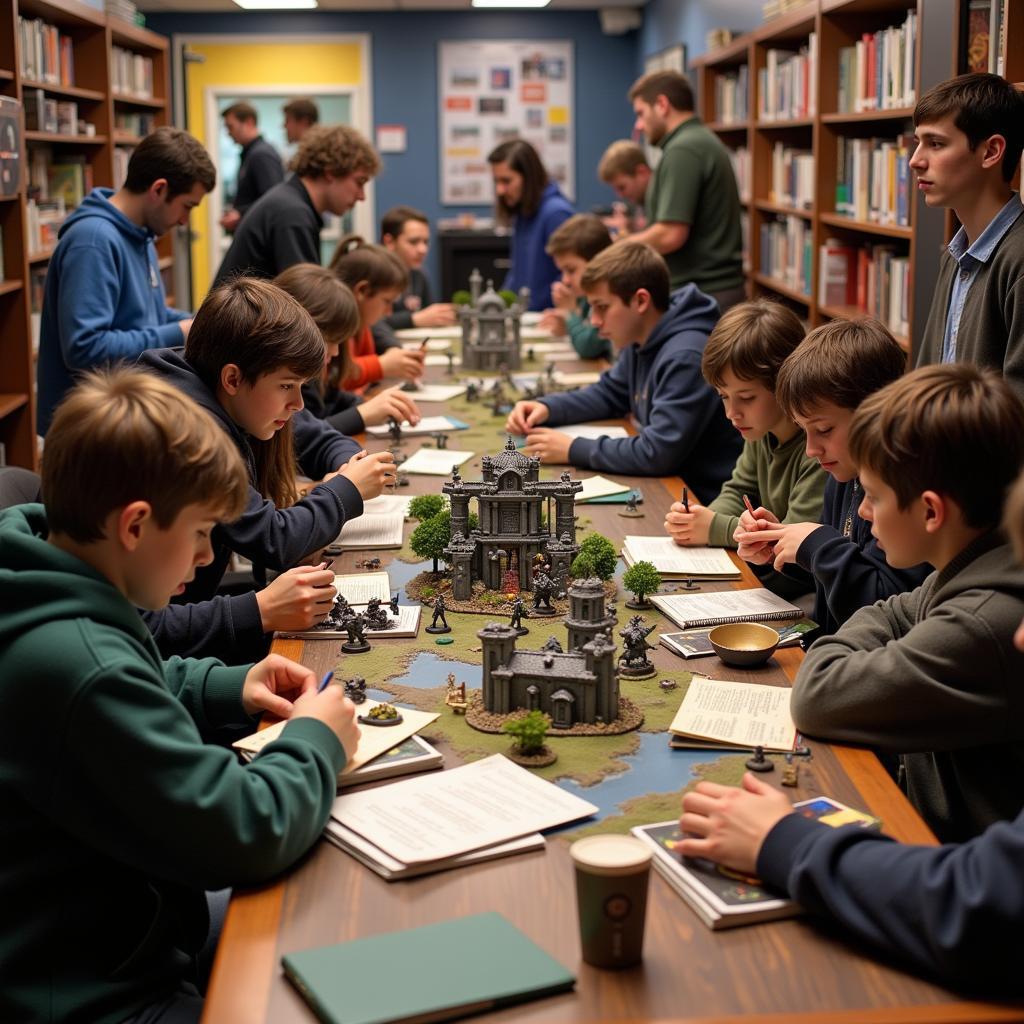 Eager Warhammer fans gather around a table