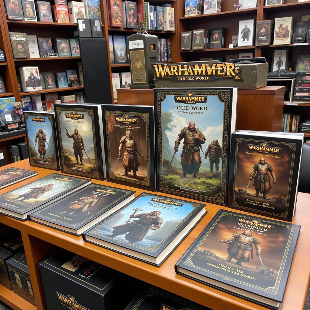 Official Warhammer The Old World rulebooks displayed in a hobby store