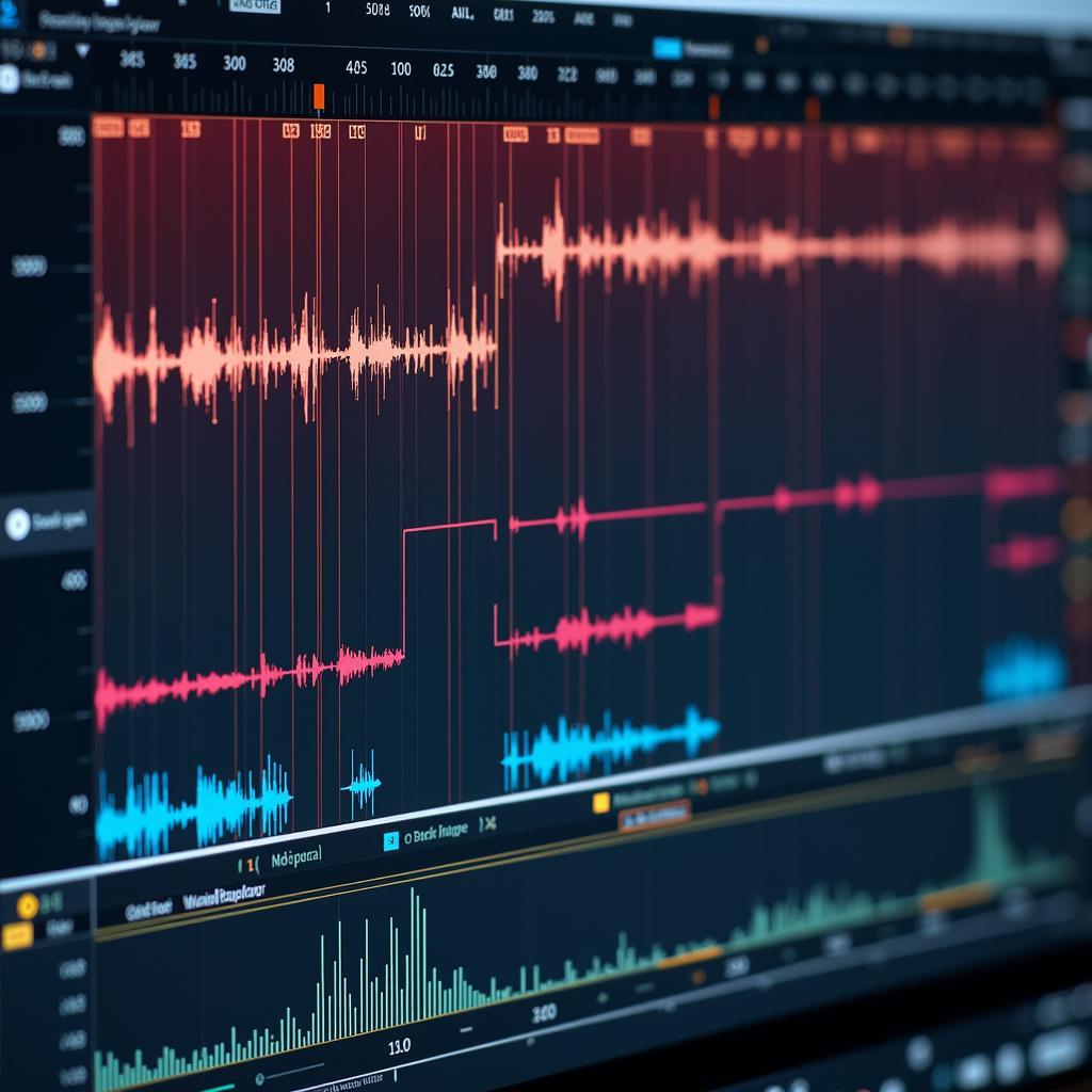 Audio editing software with waveform and color coding