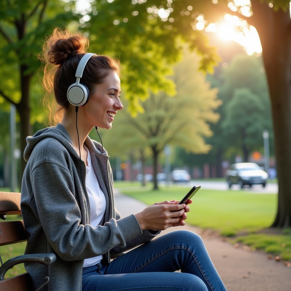 Woman Listening to Sermon in Park