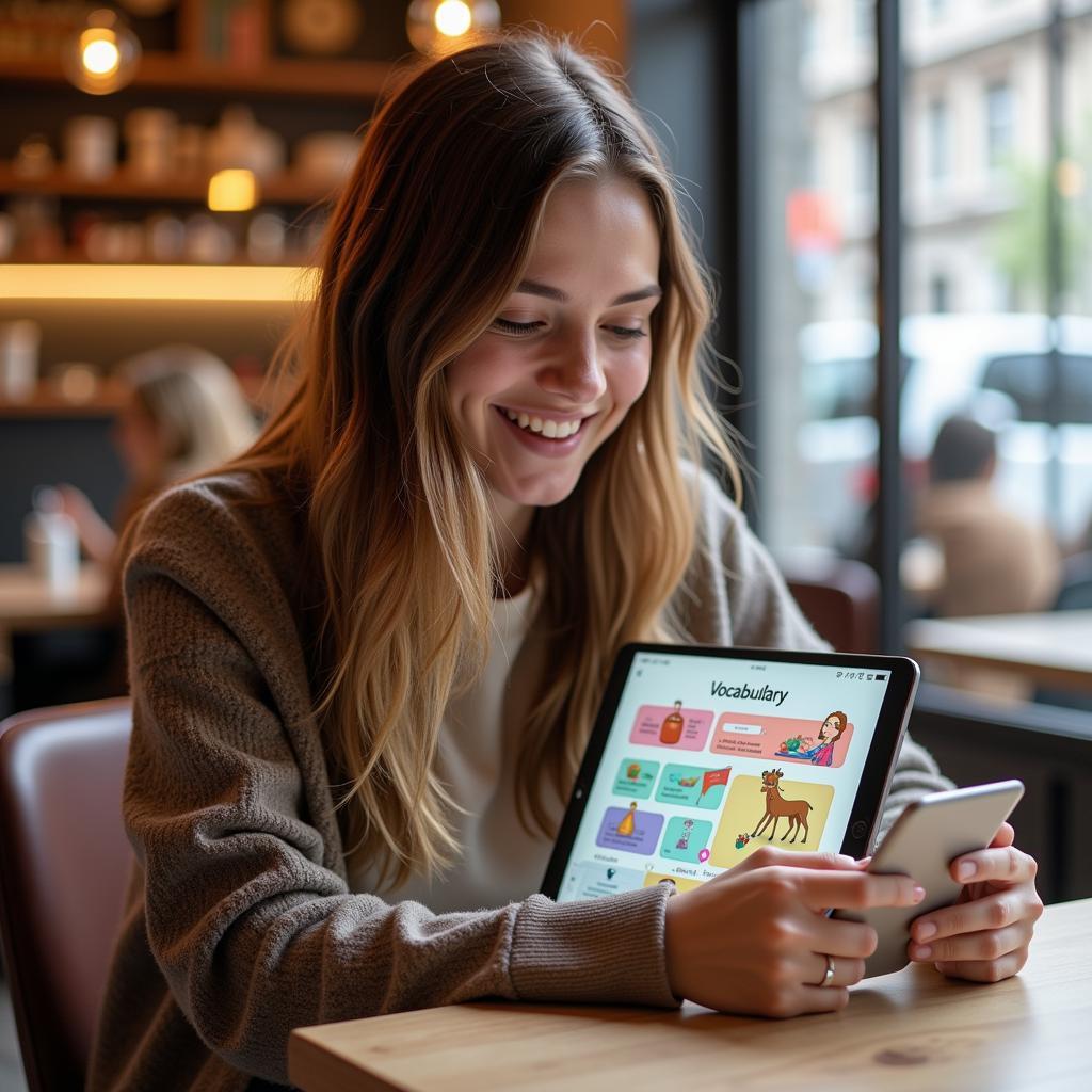 Woman Learning English Vocabulary on App