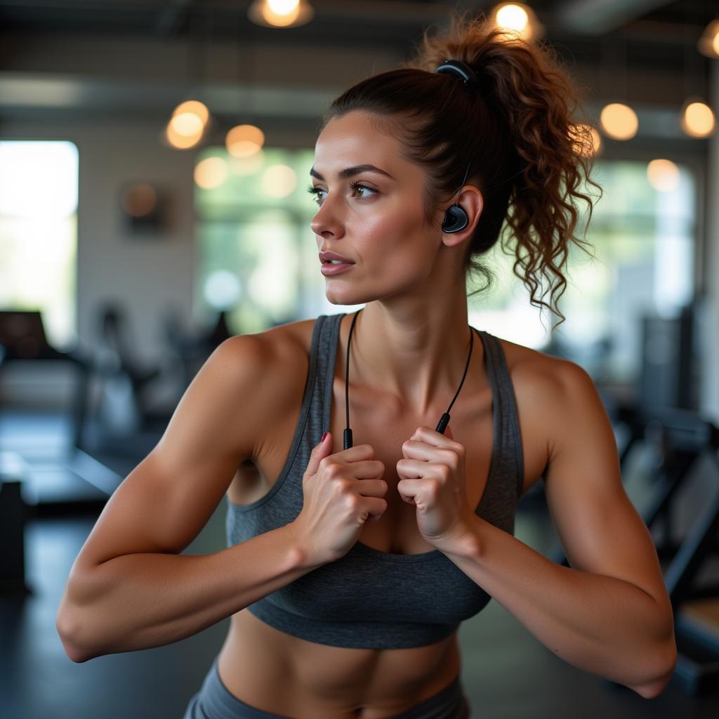 Woman working out with headphones