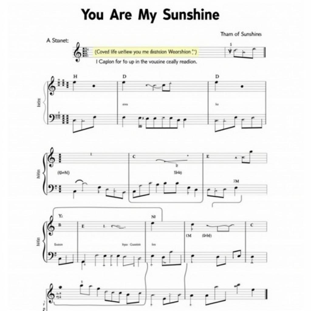 Sheet Music for "You Are My Sunshine" with Highlighted Lyrics